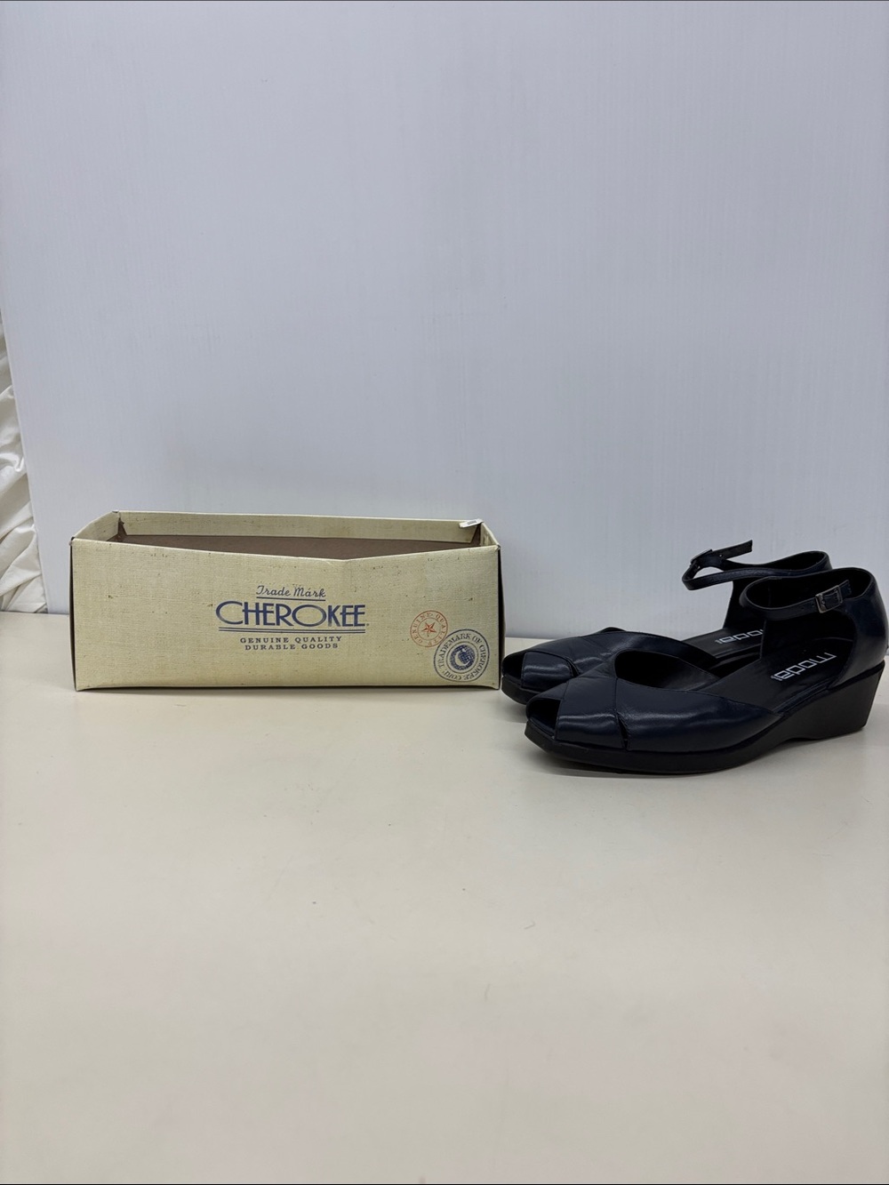 Cherokee Black Open-Toe Wedge Sandals with Ankle Strap